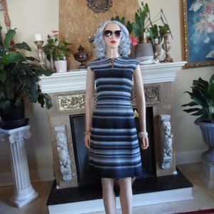 Akris x Bergdorf Goodman Gray Striped Wool Pleat Dress Size US 4